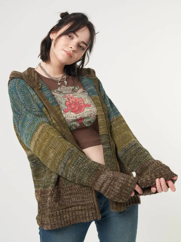 Women Minga London Jackets and Cardigans Iris Zip Up Hood Knit Cardigan