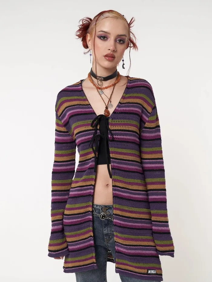 Women Minga London Jackets and Cardigans Luna Striped Tie Front Knit Cardigan Women Minga London Jackets and Cardigans Luna Striped Tie Front Knit Cardigan