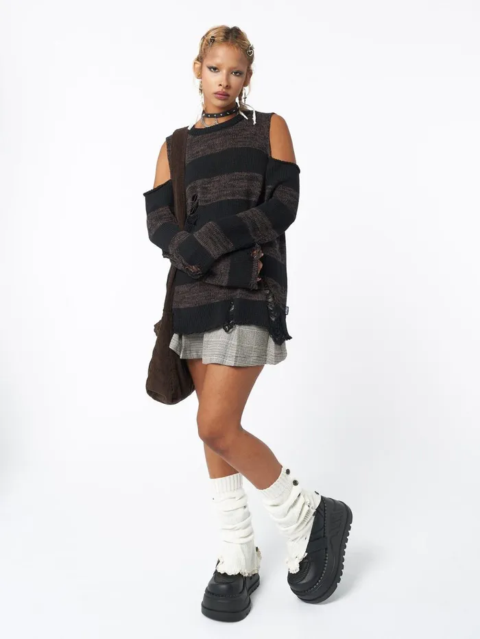 Women Minga London Knitwear Curtis Brown Black Striped Knit Jumper