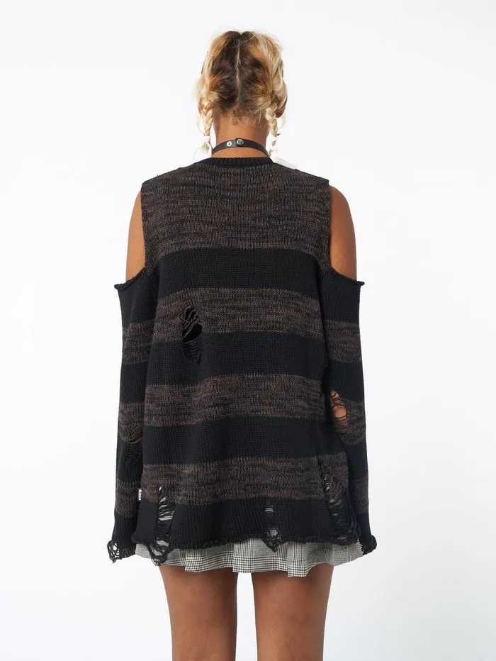 Women Minga London Knitwear Curtis Brown Black Striped Knit Jumper