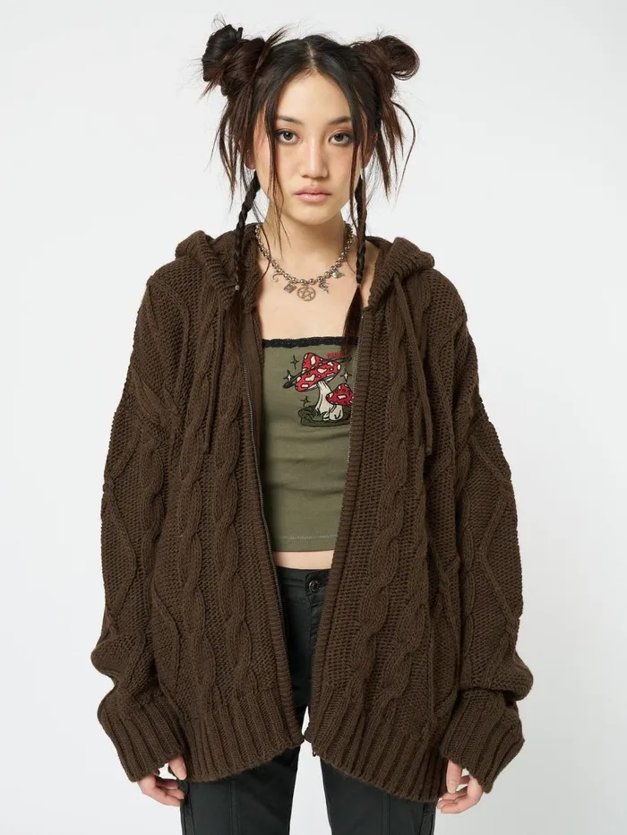 Women Minga London Knitwear Eli Brown Zip Up Cable Knit Cardigan