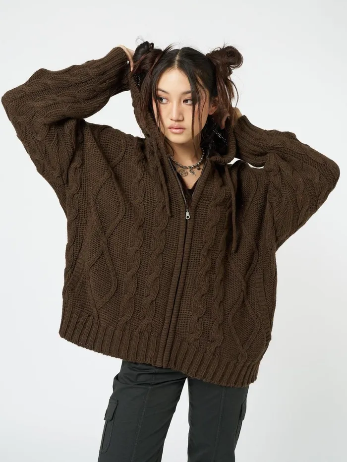 Women Minga London Knitwear Eli Brown Zip Up Cable Knit Cardigan