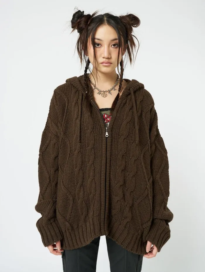 Women Minga London Knitwear Eli Brown Zip Up Cable Knit Cardigan