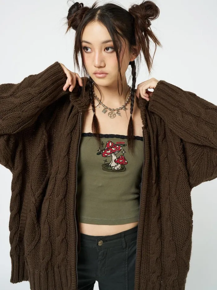 Women Minga London Knitwear Eli Brown Zip Up Cable Knit Cardigan