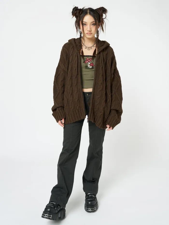 Women Minga London Knitwear Eli Brown Zip Up Cable Knit Cardigan