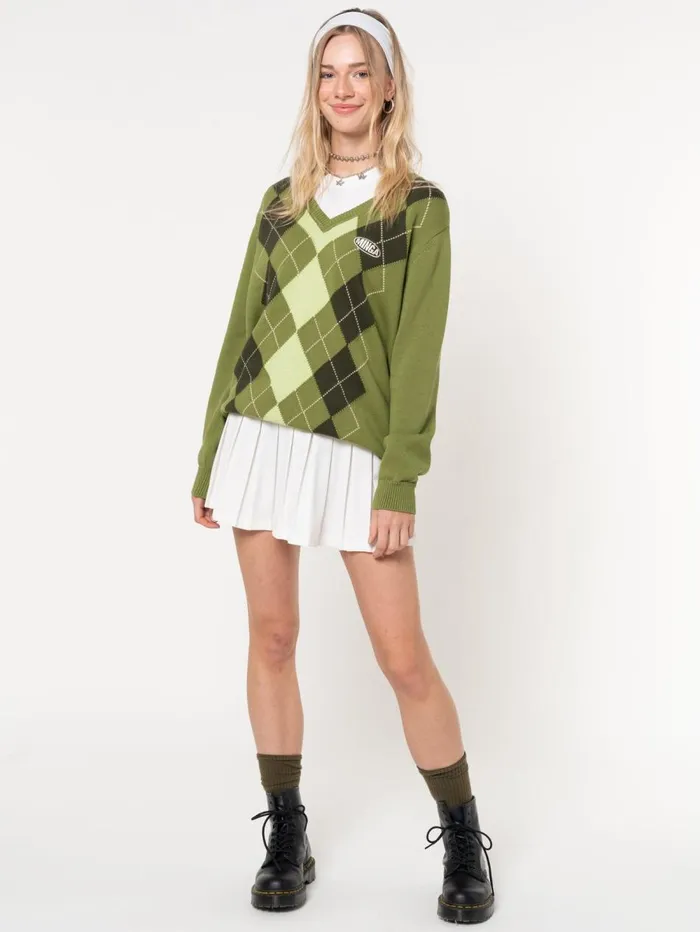 Women Minga London Knitwear Green Shades Argyle Knitted Jumper