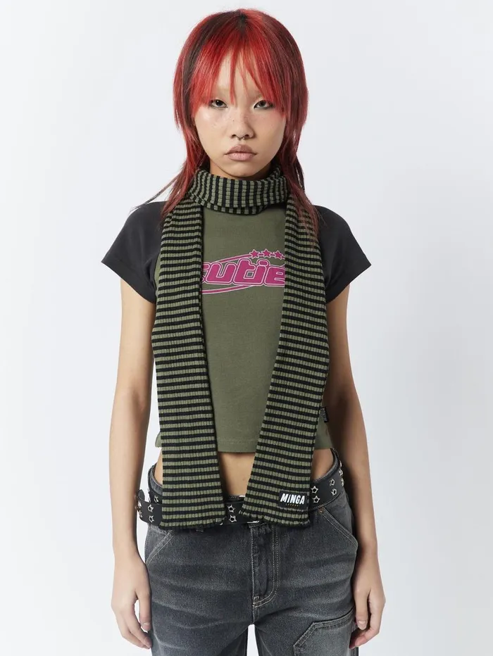 Women Minga London Shop All Girlfriend Stripes Green Black Scarf