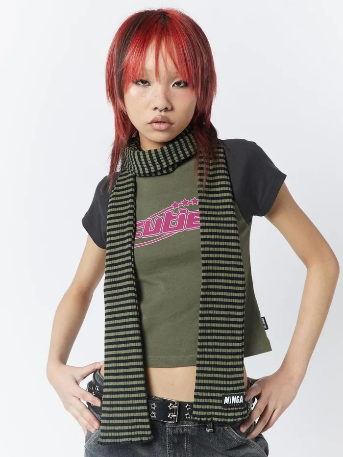 Women Minga London Shop All Girlfriend Stripes Green Black Scarf