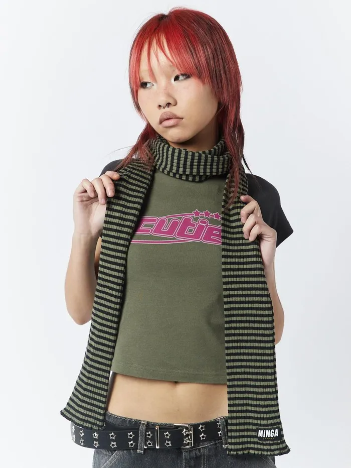 Women Minga London Shop All Girlfriend Stripes Green Black Scarf