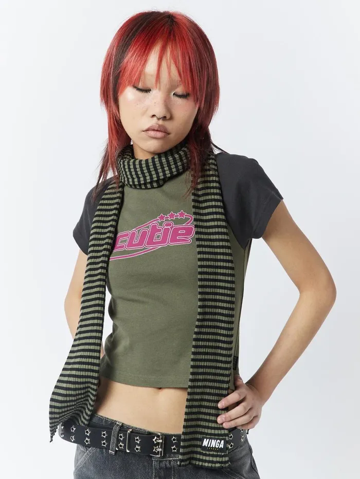 Women Minga London Shop All Girlfriend Stripes Green Black Scarf