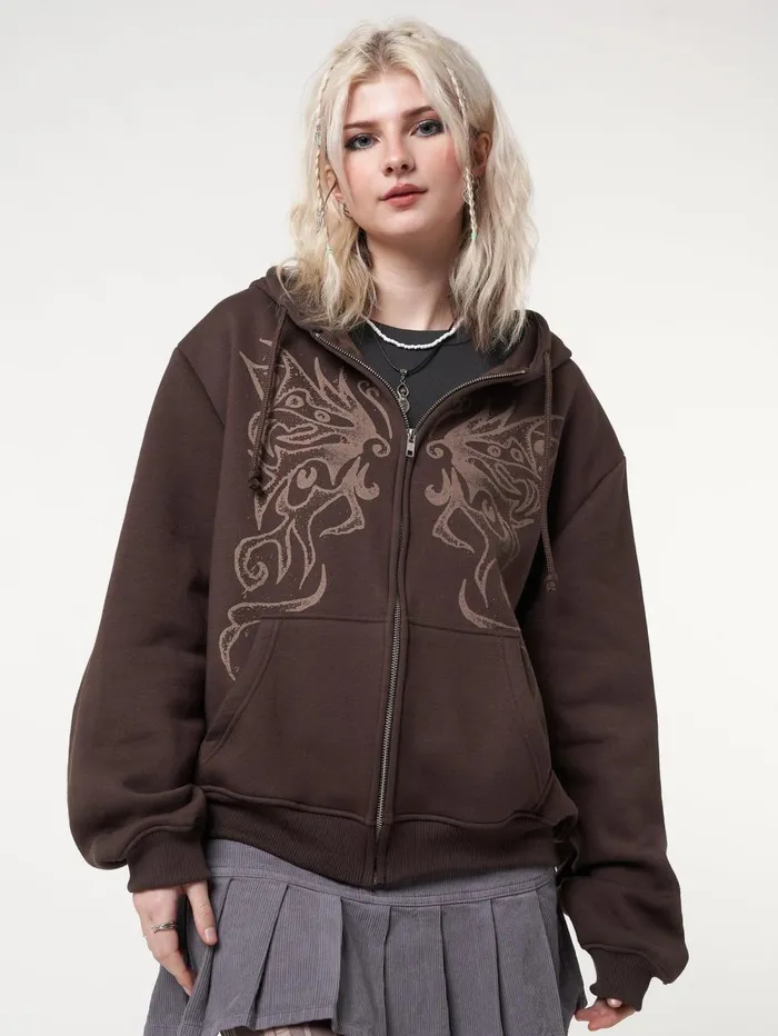 Women Minga London Sweaters and Hoodies Fairy Wings Zip Up Hoodie