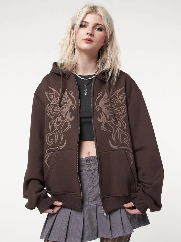 Women Minga London Sweaters and Hoodies Fairy Wings Zip Up Hoodie