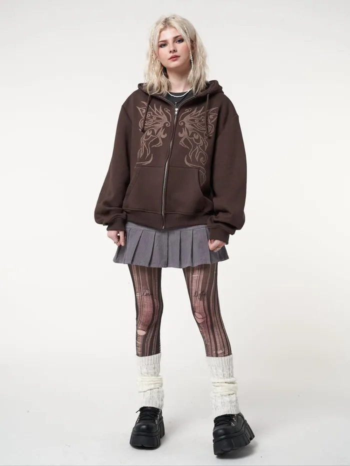 Women Minga London Sweaters and Hoodies Fairy Wings Zip Up Hoodie