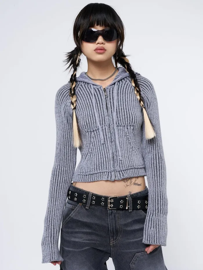 Women Minga London Sweaters and Hoodies Jinx Grey Cropped Zip Hoodie Cardigan Women Minga London Sweaters and Hoodies Jinx Grey Cropped Zip Hoodie Cardigan