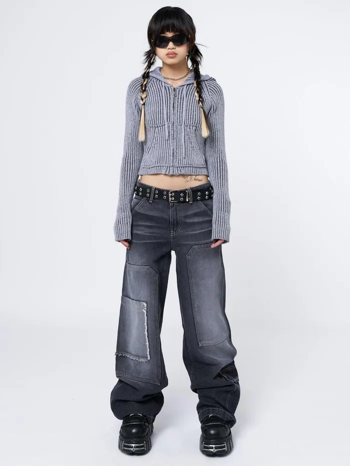 Women Minga London Sweaters and Hoodies Jinx Grey Cropped Zip Hoodie Cardigan