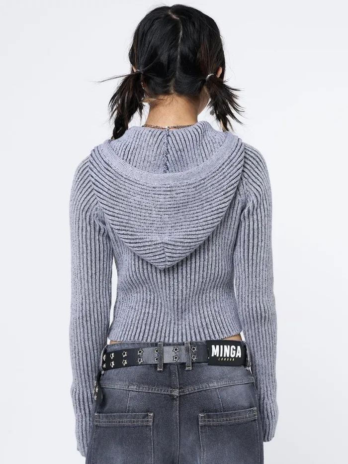 Women Minga London Sweaters and Hoodies Jinx Grey Cropped Zip Hoodie Cardigan