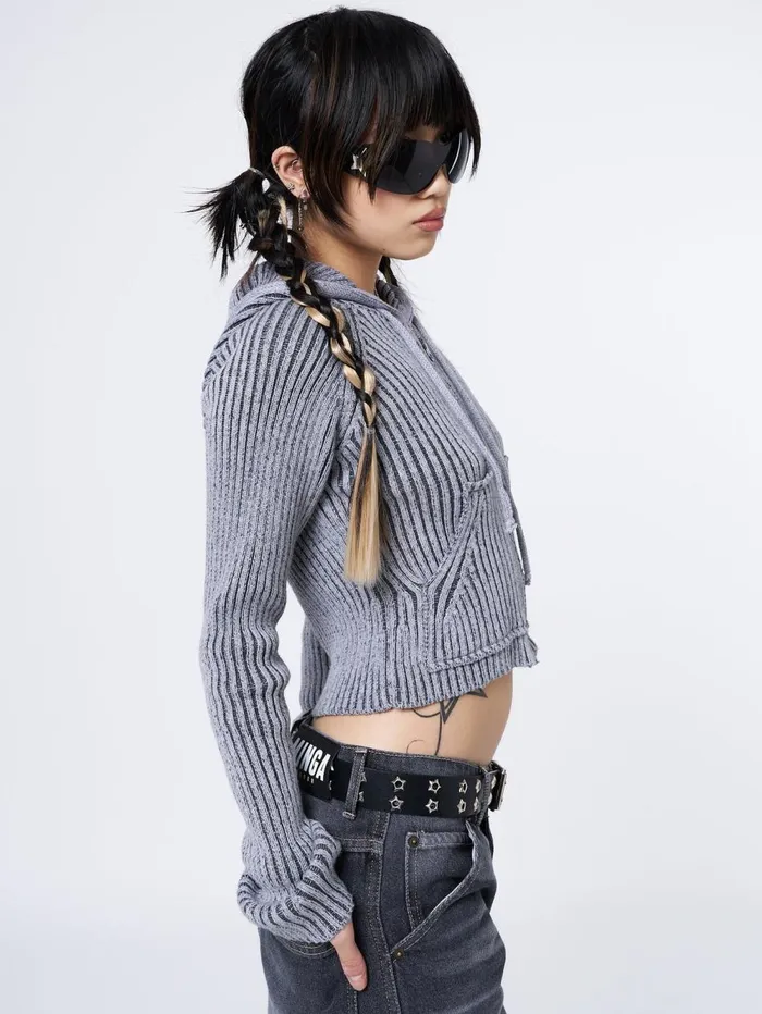 Women Minga London Sweaters and Hoodies Jinx Grey Cropped Zip Hoodie Cardigan