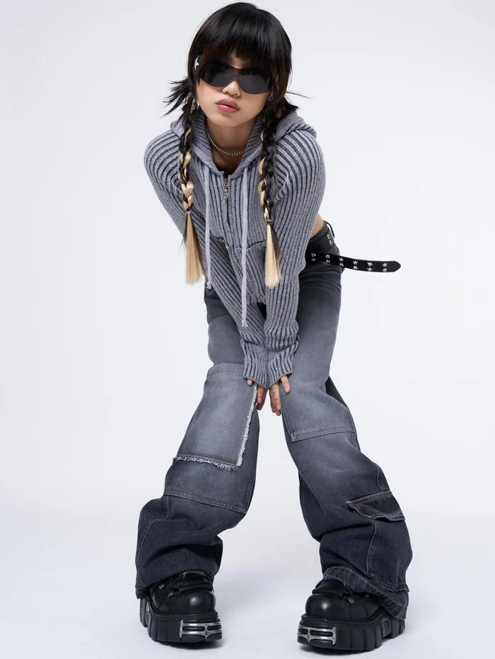 Women Minga London Sweaters and Hoodies Jinx Grey Cropped Zip Hoodie Cardigan
