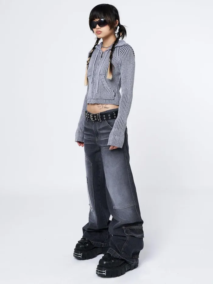 Women Minga London Sweaters and Hoodies Jinx Grey Cropped Zip Hoodie Cardigan