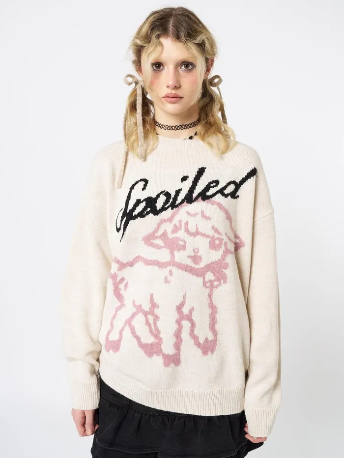 Women Minga London Sweaters and Hoodies Spoiled Sheep Graphic Knitted Sweater Women Minga London Sweaters and Hoodies Spoiled Sheep Graphic Knitted Sweater