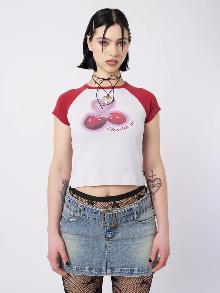 Women Minga London Tops and TShirts Cherry Pop Raglan Baby Tee