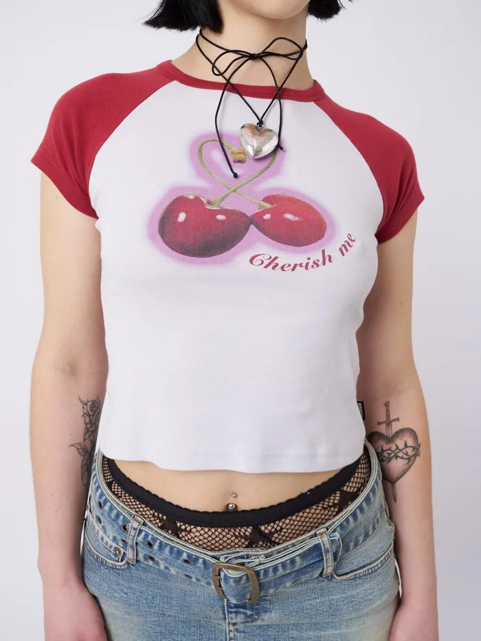 Women Minga London Tops and TShirts Cherry Pop Raglan Baby Tee