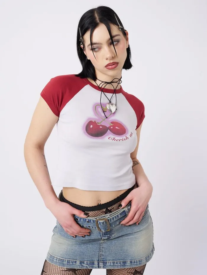 Women Minga London Tops and TShirts Cherry Pop Raglan Baby Tee