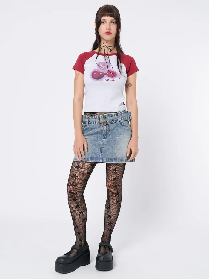 Women Minga London Tops and TShirts Cherry Pop Raglan Baby Tee