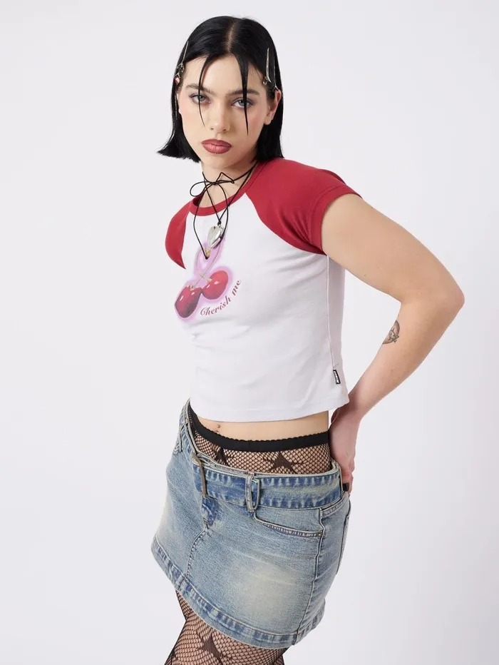 Women Minga London Tops and TShirts Cherry Pop Raglan Baby Tee