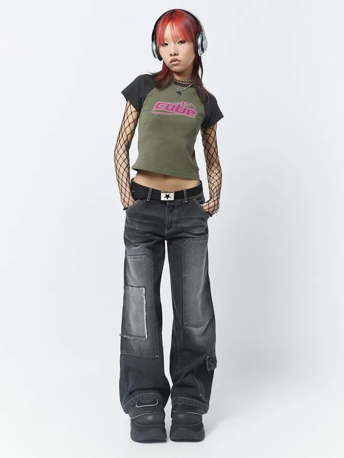 Women Minga London Tops and TShirts Cutie Graphic Print Raglan Baby Tee