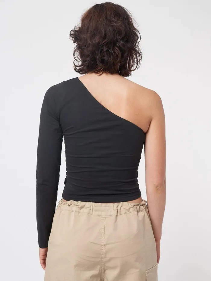 Women Minga London Tops and TShirts Face Off Black One Shoulder Top