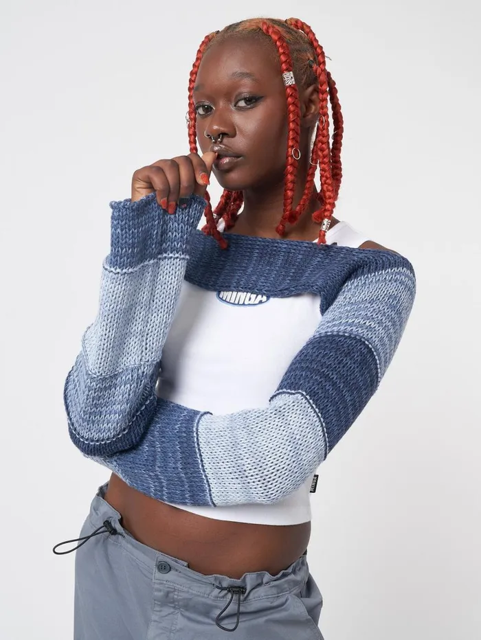 Women Minga London Tops and TShirts Fusion Blue Patchwork Knitted Shrug