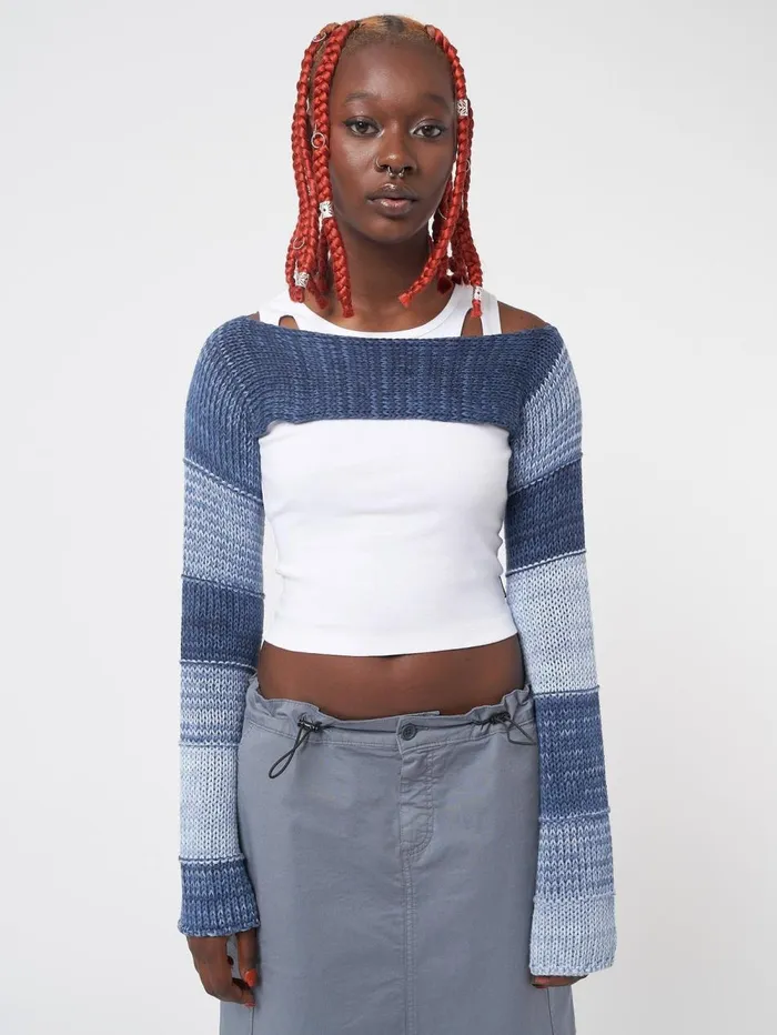 Women Minga London Tops and TShirts Fusion Blue Patchwork Knitted Shrug