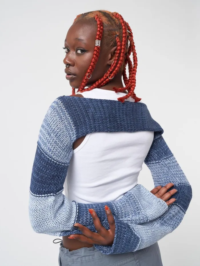 Women Minga London Tops and TShirts Fusion Blue Patchwork Knitted Shrug