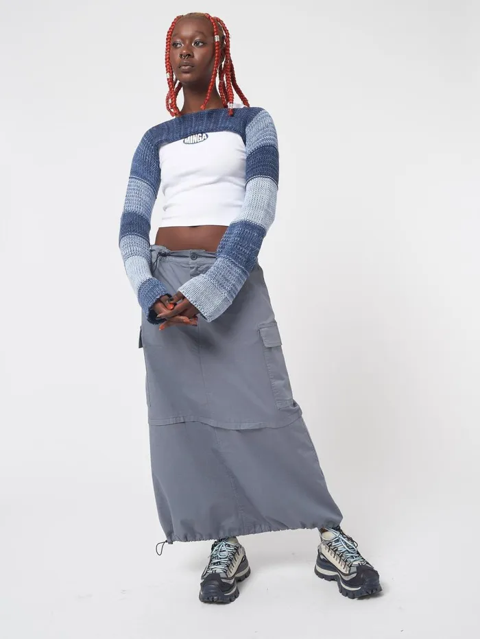 Women Minga London Tops and TShirts Fusion Blue Patchwork Knitted Shrug