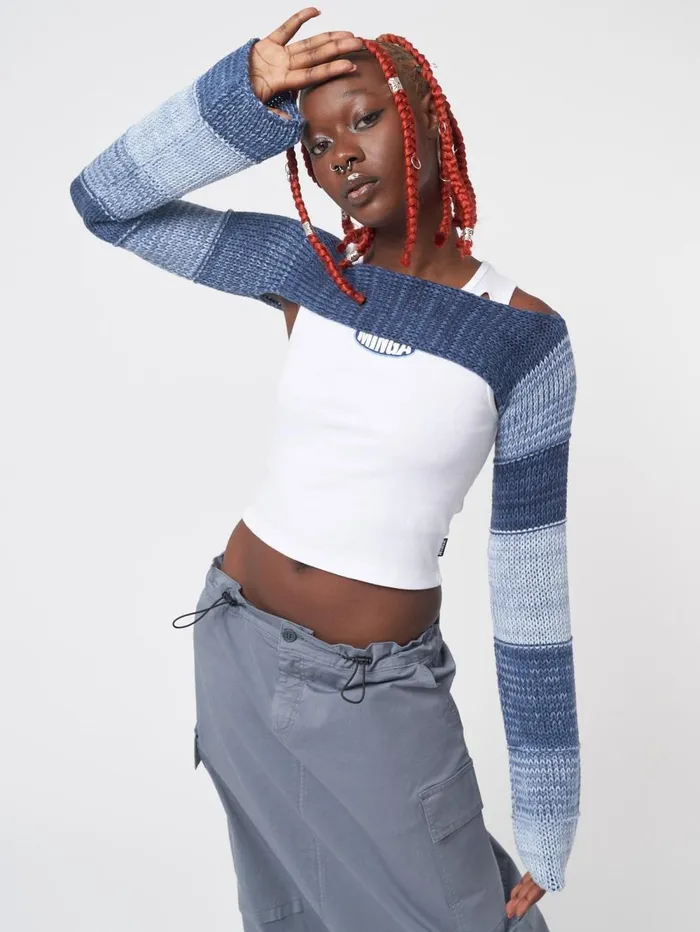 Women Minga London Tops and TShirts Fusion Blue Patchwork Knitted Shrug