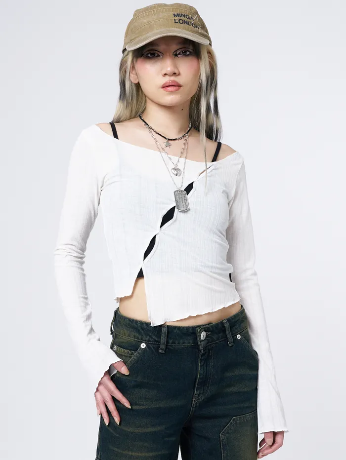 Women Minga London Tops and TShirts Hana White Asymmetrical Cut Out Top