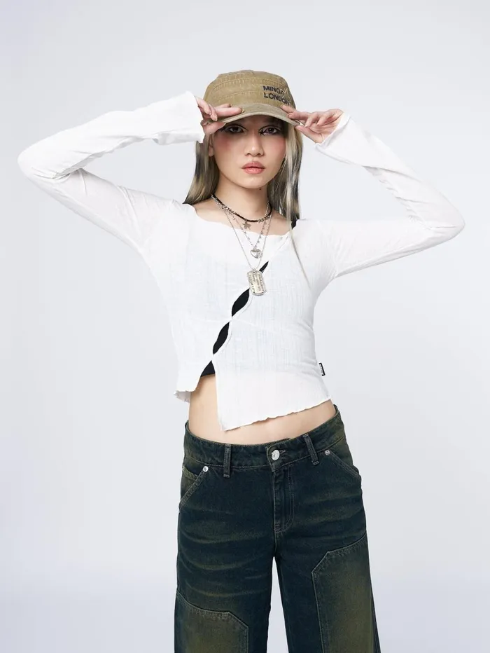 Women Minga London Tops and TShirts Hana White Asymmetrical Cut Out Top