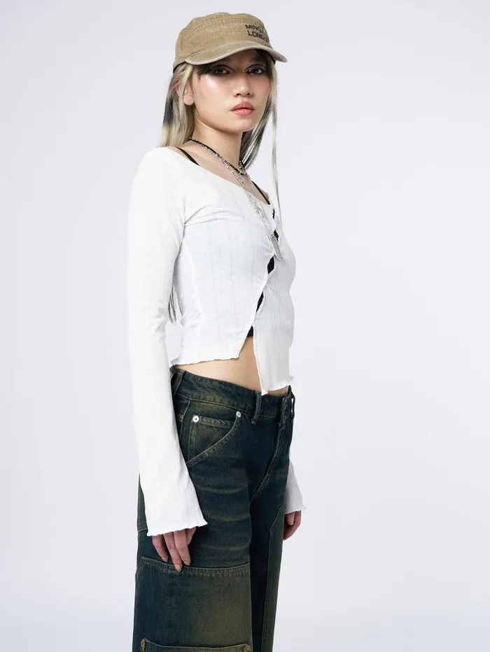 Women Minga London Tops and TShirts Hana White Asymmetrical Cut Out Top