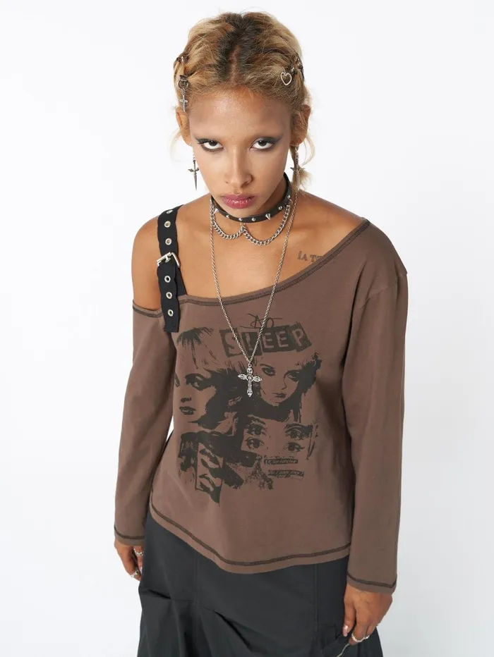 Women Minga London Tops and TShirts No Sleep Brown Asymmetric Top