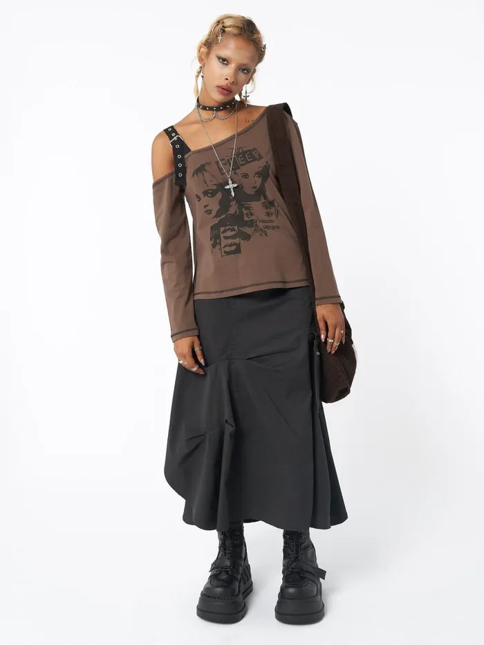 Women Minga London Tops and TShirts No Sleep Brown Asymmetric Top
