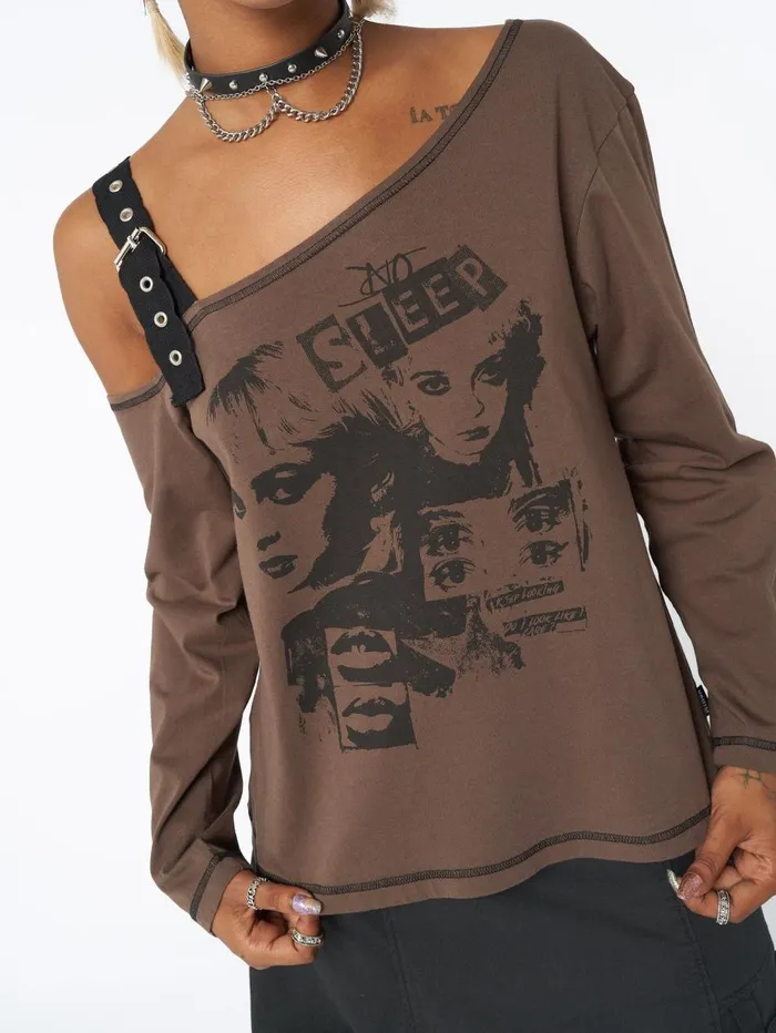 Women Minga London Tops and TShirts No Sleep Brown Asymmetric Top