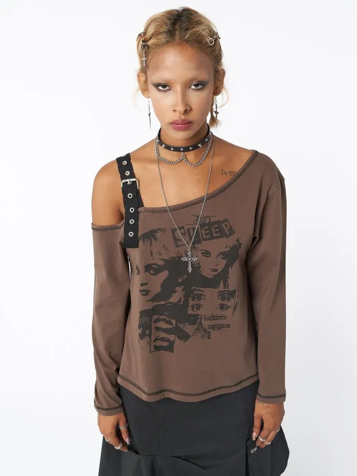 Women Minga London Tops and TShirts No Sleep Brown Asymmetric Top