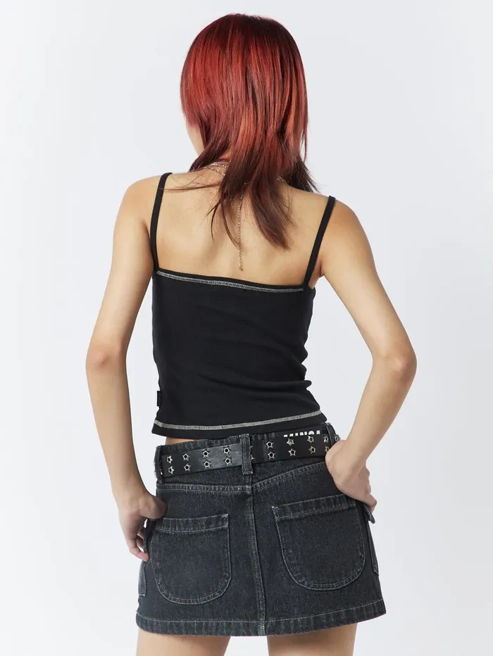 Women Minga London Tops and TShirts Skull Girl Black Lace Trim Cami Top