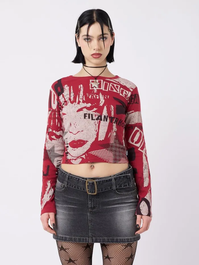 Women Minga London Tops and TShirts Veronic Red and Black Graphic Top