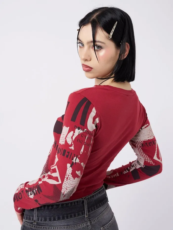 Women Minga London Tops and TShirts Veronic Red and Black Graphic Top