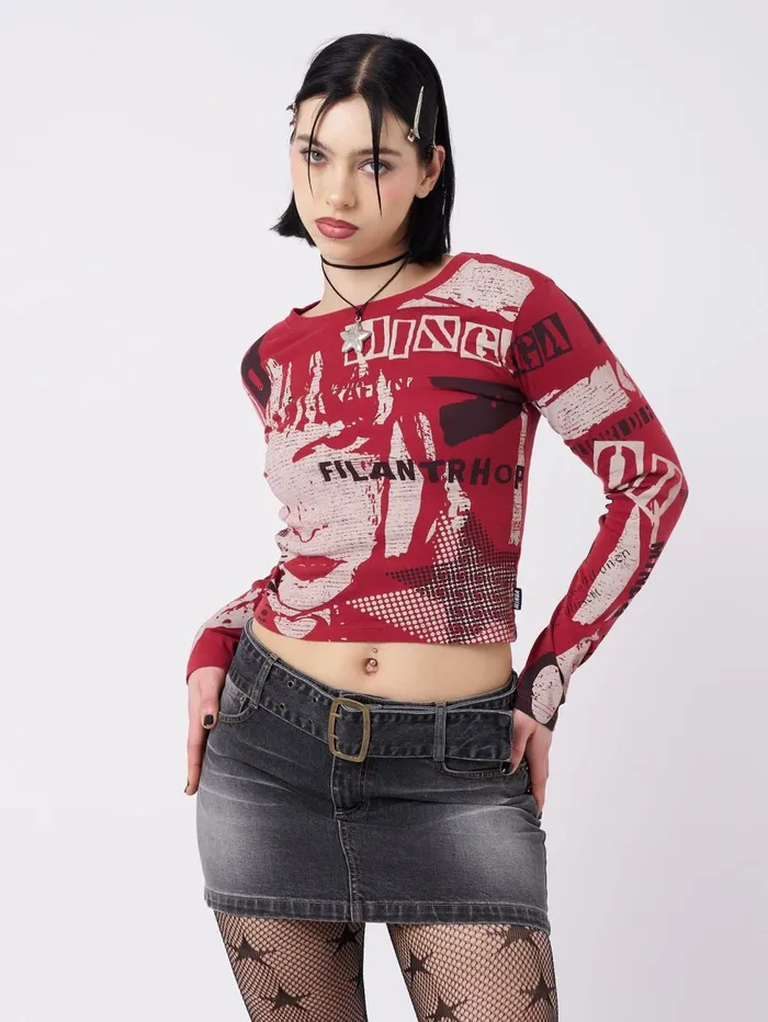 Women Minga London Tops and TShirts Veronic Red and Black Graphic Top
