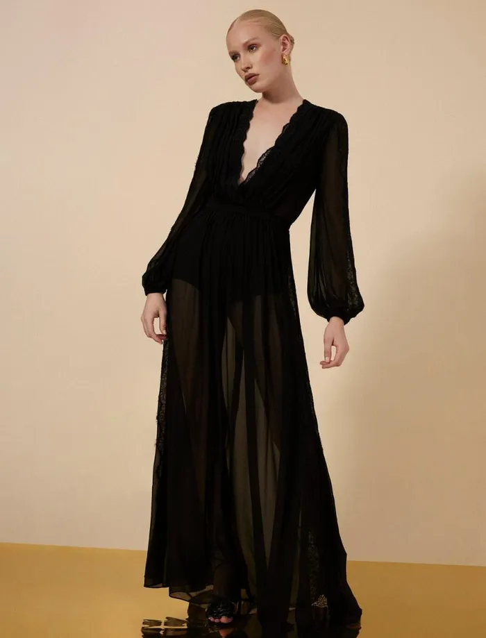 Women Nevaeh Long Sleeve Gown Black BCBG Dresses