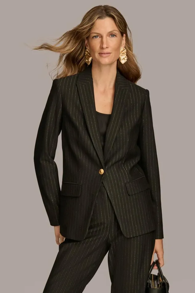 Women NOVELTY PINSTRIPE ONE BUTTON JACKET Black Donna Karan New York Jackets And Blazers Women NOVELTY PINSTRIPE ONE BUTTON JACKET Black Donna Karan New York Jackets And Blazers