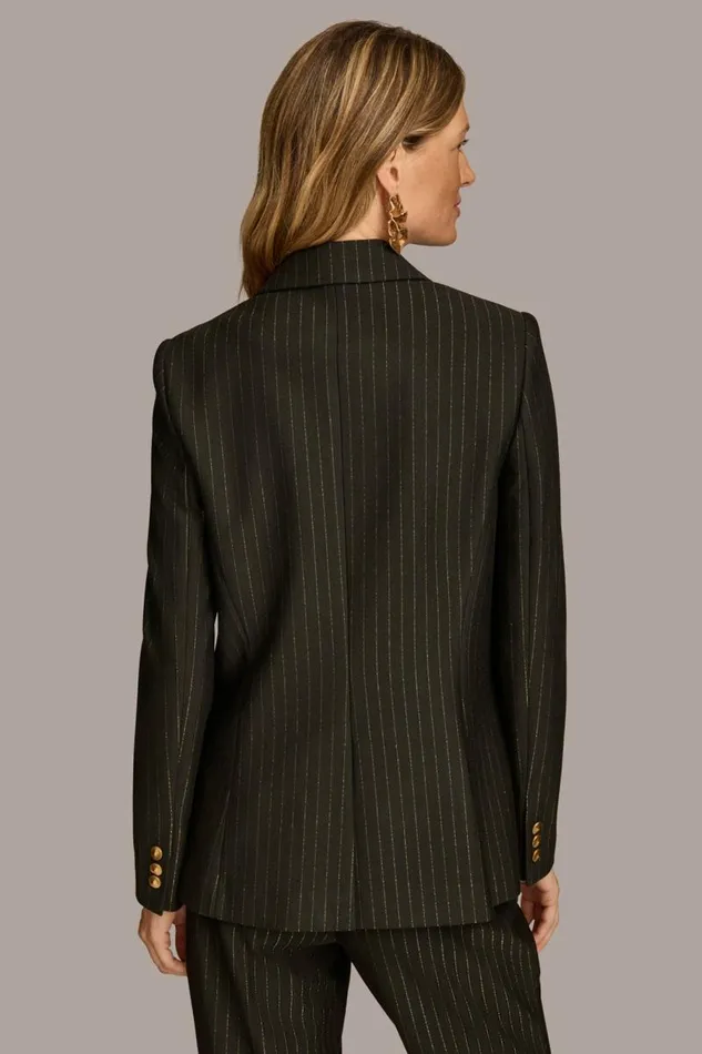 Women NOVELTY PINSTRIPE ONE BUTTON JACKET Black Donna Karan New York Jackets And Blazers